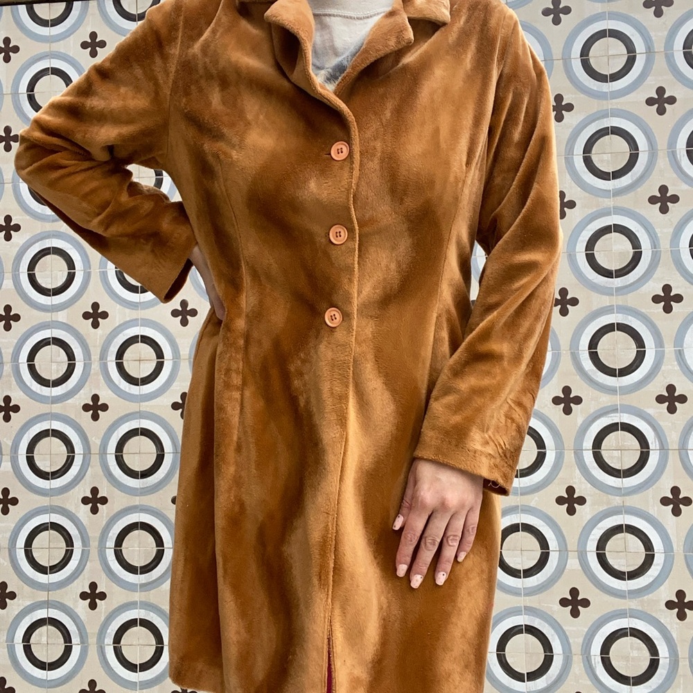 Vintage Brown Velvet Button Up Coat - Picture 8 of 8